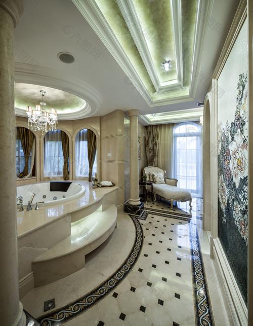室内浴室现代欧式豪华浴室墙画装修效果图装饰装修素材免费下载(图片